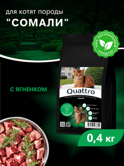 Корм сухой для котят породы Сомали, с ягненком, 400 гр, QUATTRO