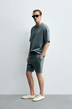 ZARA ШОРТЫ-ДЖОГГЕРЫ RELAXED FIT INTERLOCK, УТИНО-СИНИЙ