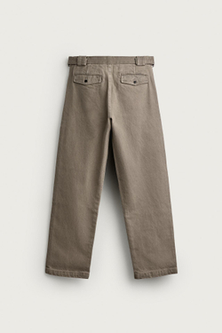 ZARA БРЮКИ ЧИНОС STRAIGHT FIT С ХЛЯСТИКАМИ, СВЕТЛЫЙ ХАКИ