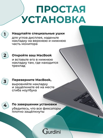 Чехол пластиковый Gurdini для Macbook Air 15" 2023 (A2941) Matte Series Emerald Green