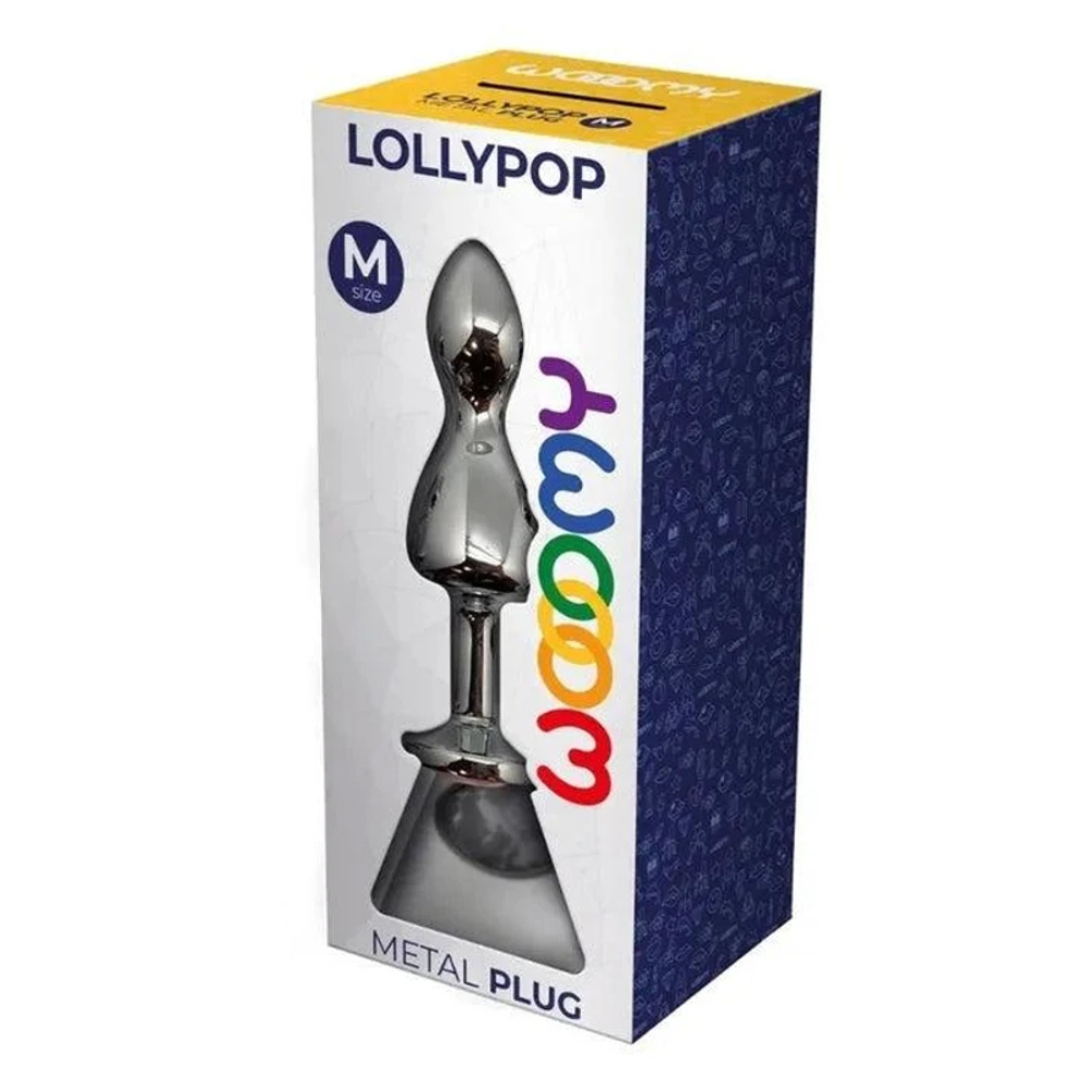 Металлическая анальная втулка 9,4см с белым кристаллом Cnex Wooomy Lollypop Double Ball Metal Plug White M