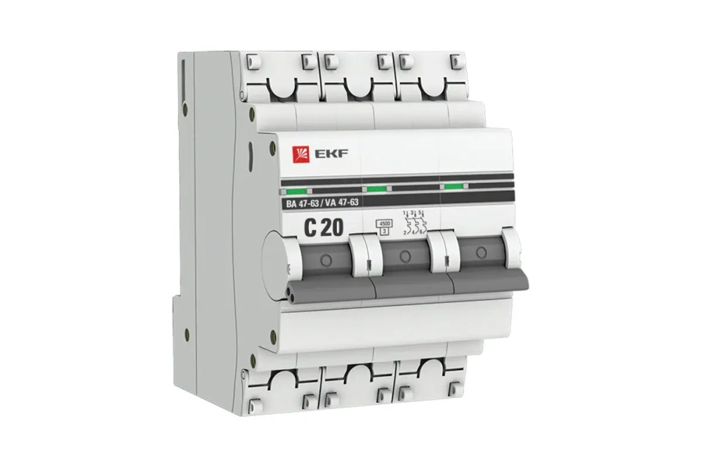 Автоматический выключатель EKF mcb4763-3-20C-pro, 3 полюса, 20 A, тип C, 4,5 kA