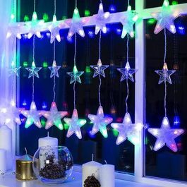 Гирлянда "Бахрома", 2.4 х 0.9 м, "Звёздочки", LED-186-220V, 8 режимов, нить прозрачная, свечение мульти