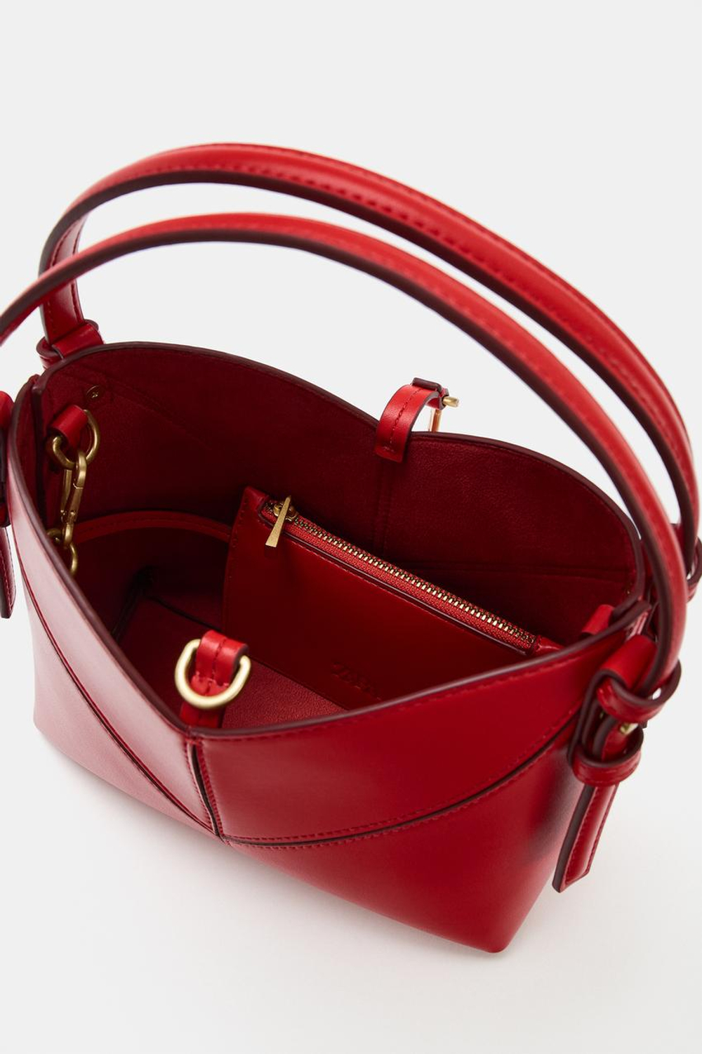 ZARA МИНИ-СУМКА-МЕШОК С ДЕКОРАТИВНОЙ СТРОЧКОЙ, КРАСНЫЙ