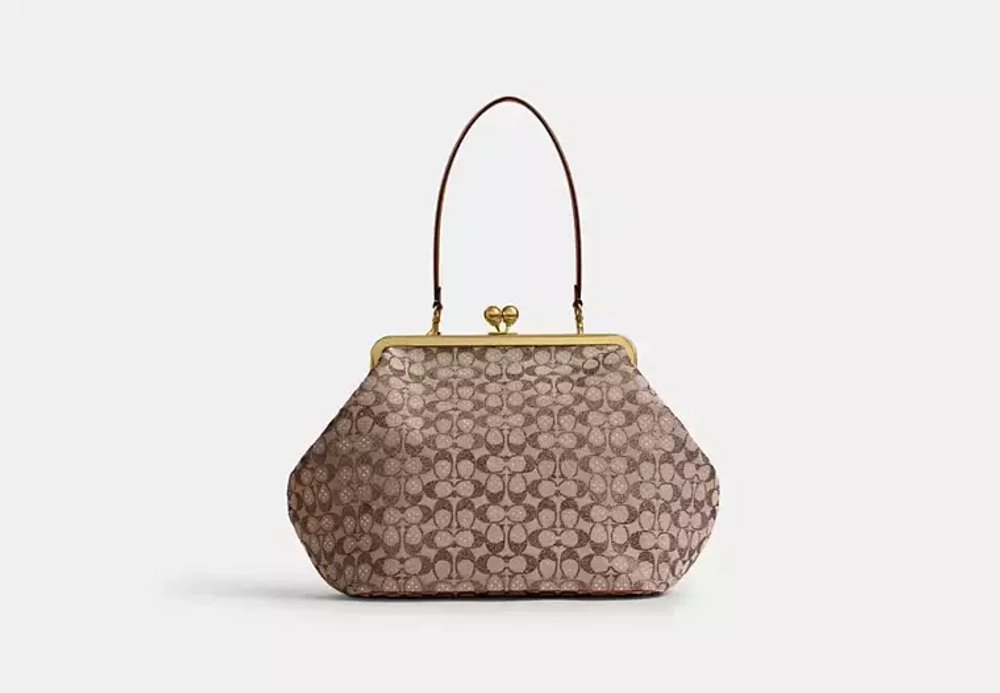 COACH БОЛЬШАЯ СУМКА KISSLOCK, КОРИЧНЕВЫЙ