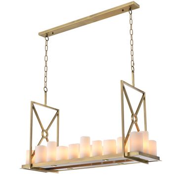 Eichholtz Chandelier Commodore, Light Brushed Brass Finish / Including Faux Candle Shades