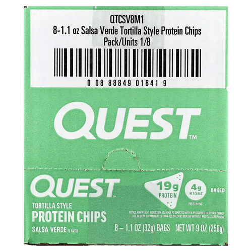 Quest Nutrition, Протеиновые чипсы по типу тортильи, сальса-верде, 8 пакетиков по 32 г (1,1 унции)