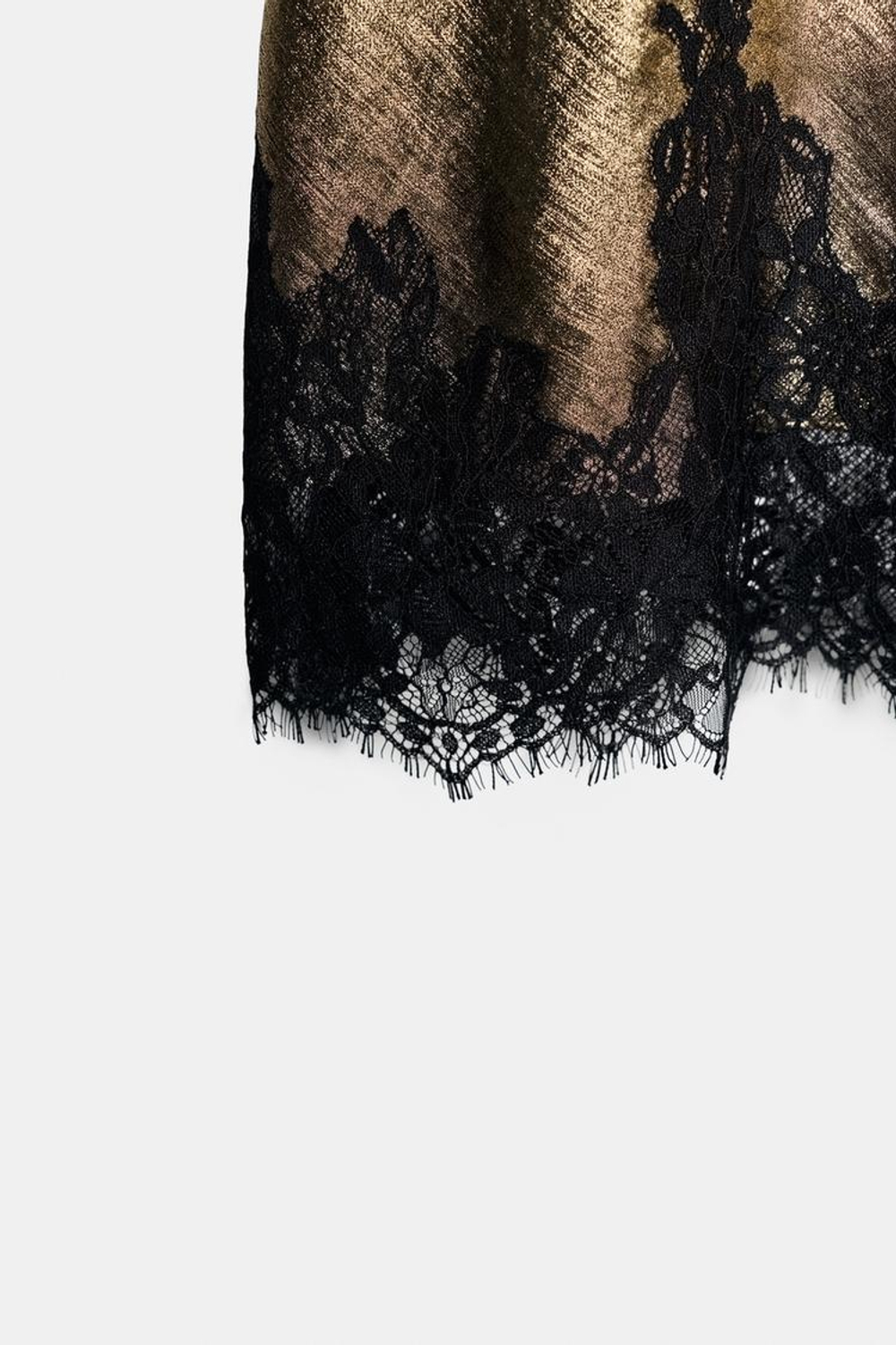 ZARA ЮБКА С МЕТАЛЛИЗИРОВАННЫМ ЭФФЕКТОМ И КРУЖЕВОМ, ЧЕРНЫЙ/ЗОЛОТОЙ