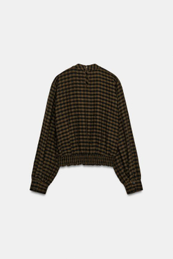 ZARA БЛУЗА В КЛЕТКУ, ТЕМНО-КОРИЧНЕВЫЙ