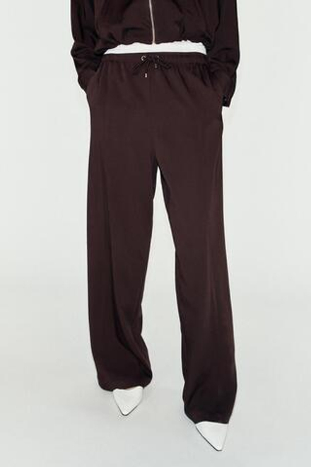 ZARA ШИРОКИЕ БРЮКИ С ЭЛАСТИЧНЫМ ПОЯСОМ, КОРИЧНЕВЫЙ