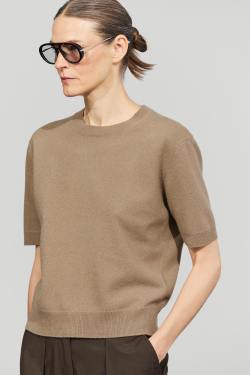 Massimo Dutti Джемпер из смесовой шерсти с короткими рукавами, зеленоватый