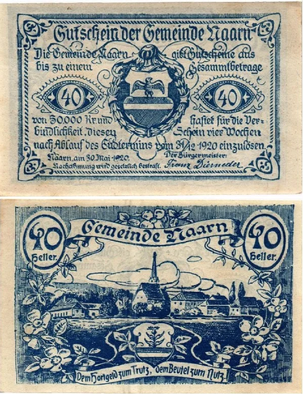 Австрия 40 геллеров 1920 Нарн-им-Махланде aUNC