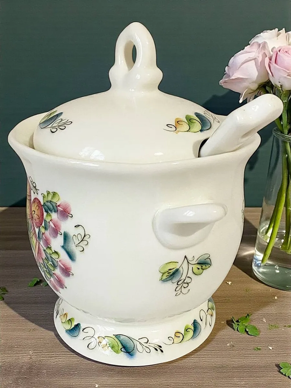 Сахарница с ложкой из фаянса Райская птичка