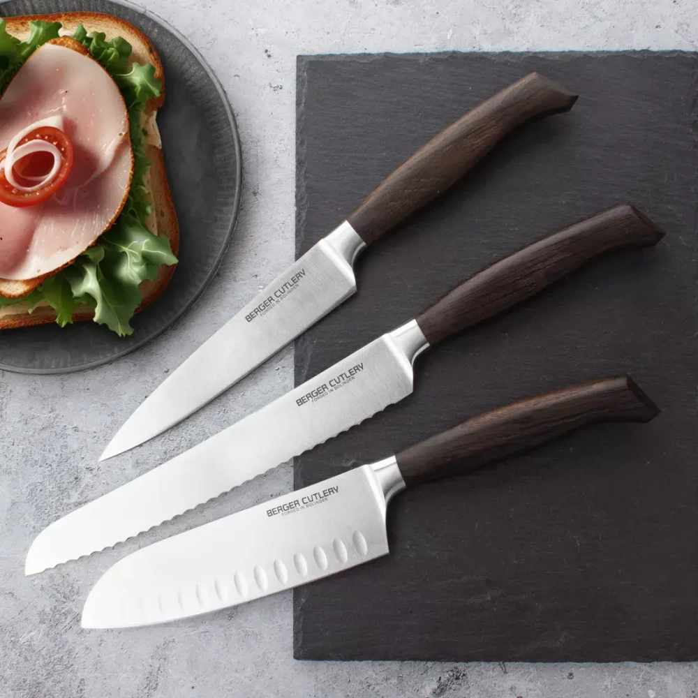 Нож поварской Сантоку 16см Berger Cutlery Ergo Line Smoked Oak