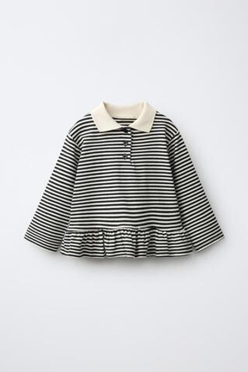 ZARA ПОЛО С БАСКОЙ В ПОЛОСКУ, АНТРАЦИТОВО-СЕРЫЙ