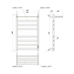 Полотенцесушитель электрический Point Меркурий PN83858PGR П7 500x800 с полкой, диммер справа, графит премиум схема