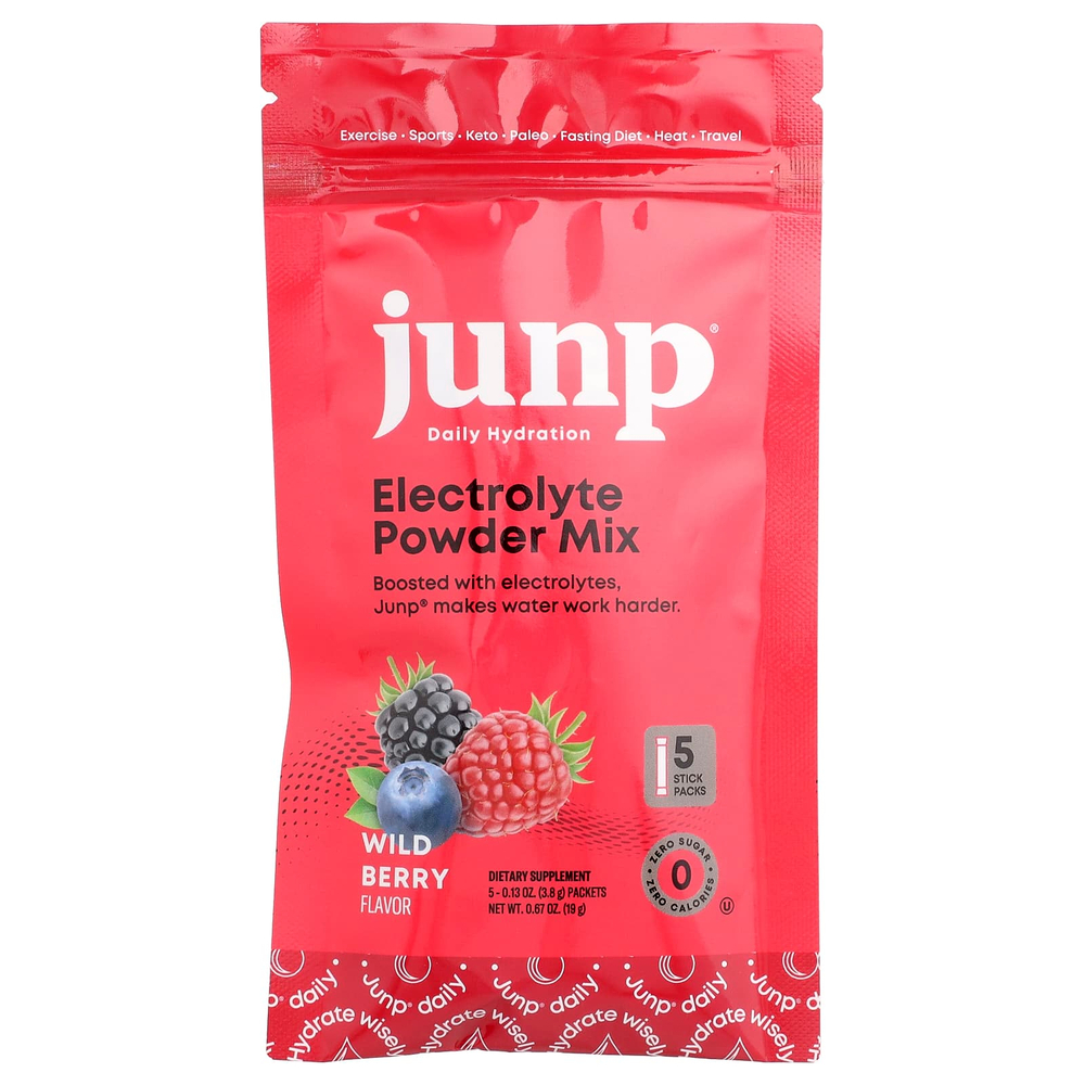 JUNP Hydration, электролитная порошковая смесь, со вкусом лесных ягод, 5 пакетиков по 3,8 г (0,13 унции)