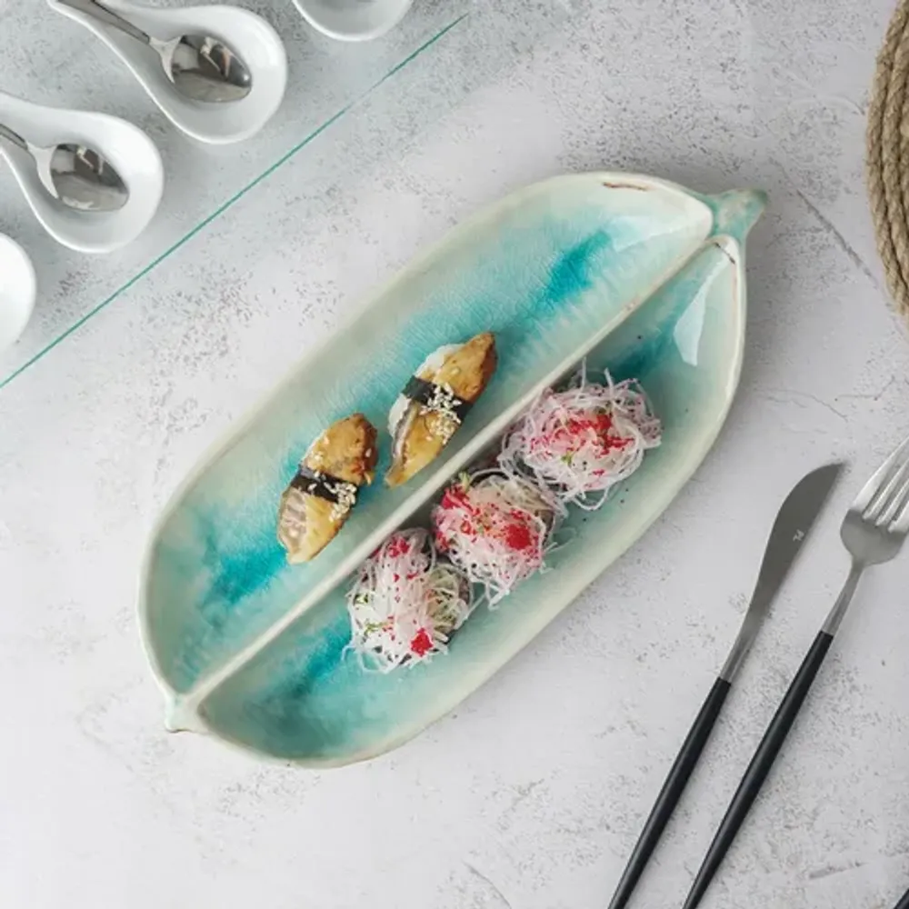 Блюдо овальное 32,8*15 см h4,5 см менажница 2 секции Sea Blue Frutti di Mare P.L. [1]