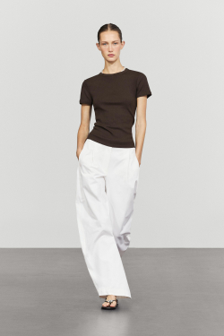 Massimo Dutti Футболка с короткими рукавами и отделкой в рубчик, коричневый