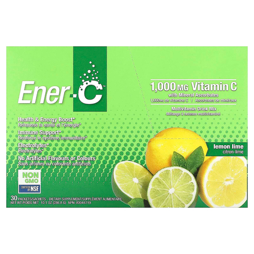Ener-C, витамин C, смесь для приготовления мультивитаминного напитка со вкусом лайма и лимона, 1000 мг, 30 пакетиков, 9,56 г (0,3 унции) в каждом