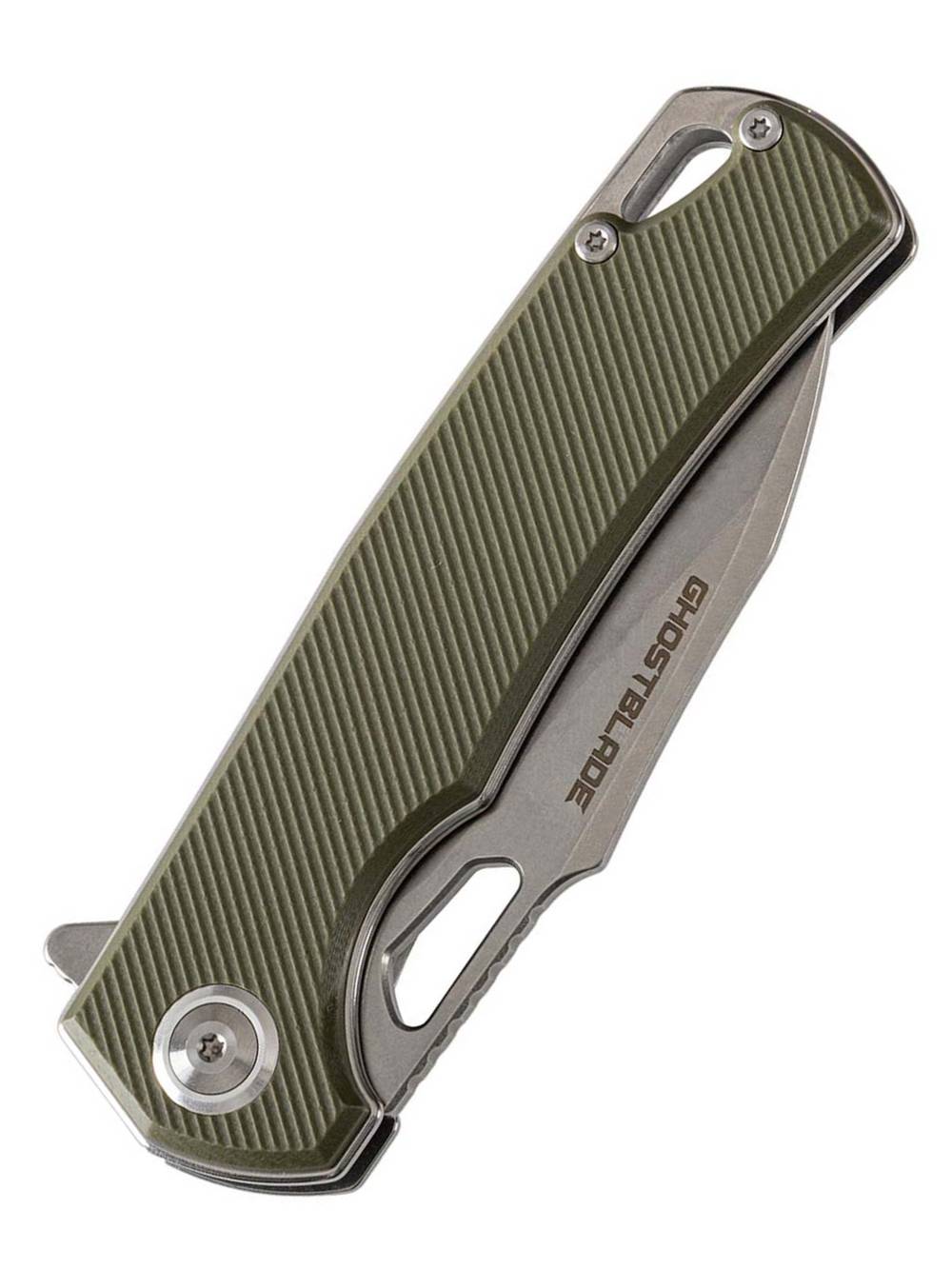 Нож складной GhostBlade Polter, сталь D2, 58-62 HRC, Spear-point, рукоять G10 оливковая, замок Liner lock, флиппер 107 г