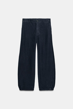ZARA БРЮКИ-БАРРЕЛЬ ИЗ 100% ЛЬНА — ZW COLLECTION, СИНИЙ