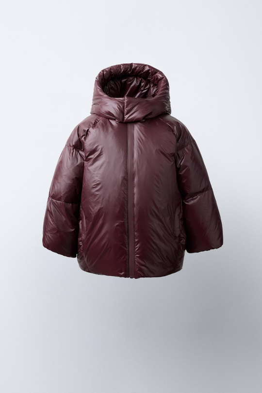 ZARA ПУХОВИК 50% ПУХА И 50% ПЕРА WATER REPELLENT WIND RESISTANT THERMAL INSULATION, БУРГУНДИ