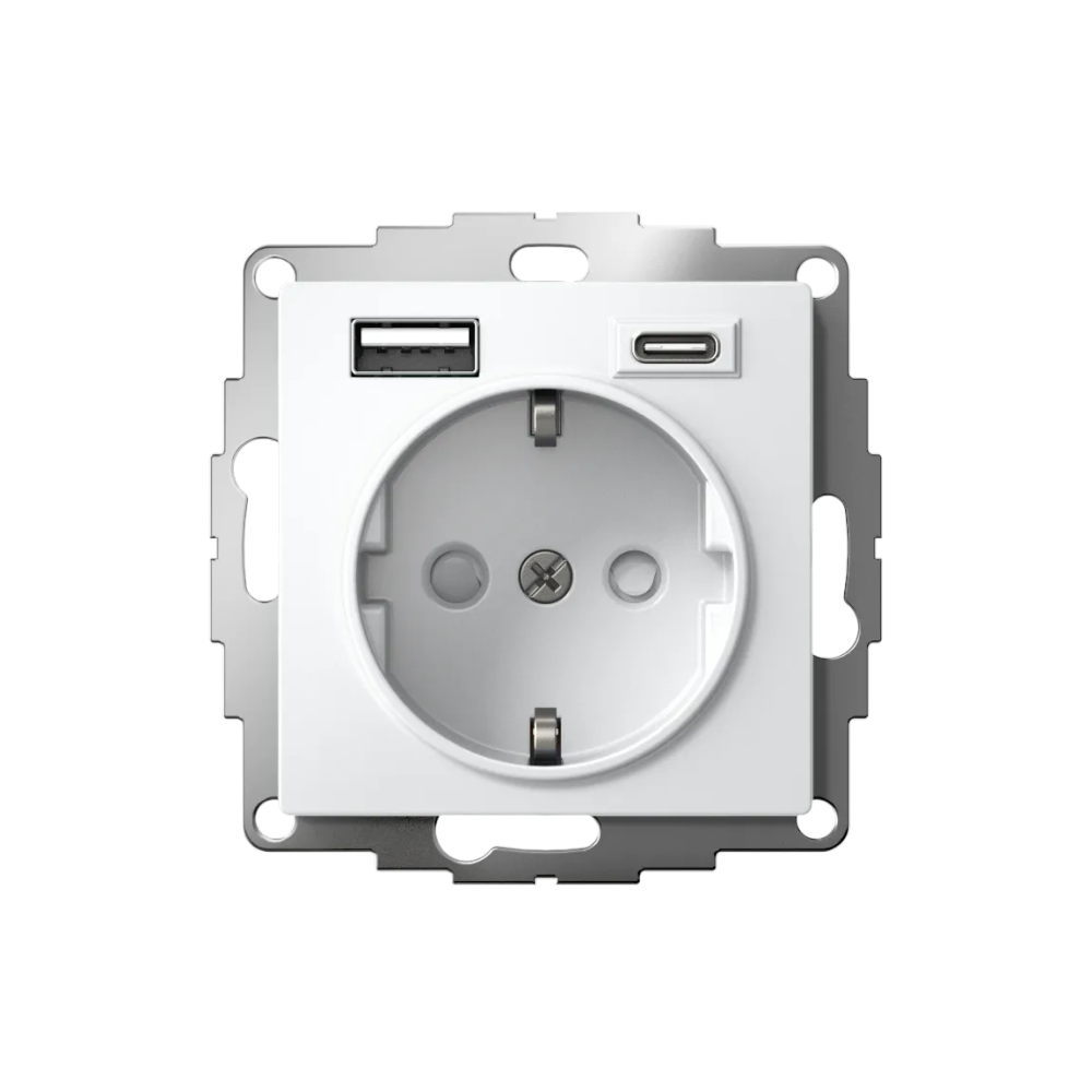ATLASDESIGN РОЗЕТКА 16А с 2 USB A+C, 5В/2,4А/3,0А, 2х5В/1,5А, механизм, БЕЛЫЙ
