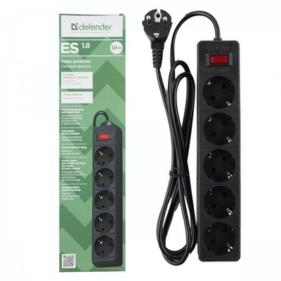 Фильтр сетевой Defender ES, 1,8 м Black (5 розеток)