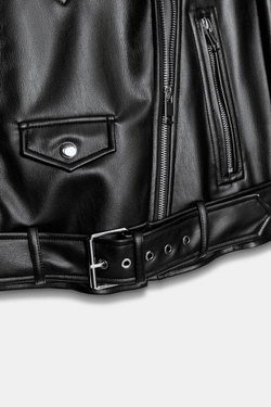 ZARA УКОРОЧЕННАЯ БАЙКЕРСКАЯ КУРТКА ИЗ ИСКУССТВЕННОЙ КОЖИ, ЧЕРНЫЙ
