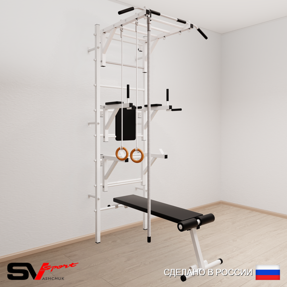 Шведская стенка Sv Sport усиленная 664 (Турник рукоход/Брусья/Стойка/Скамья/Канат/Кольца)