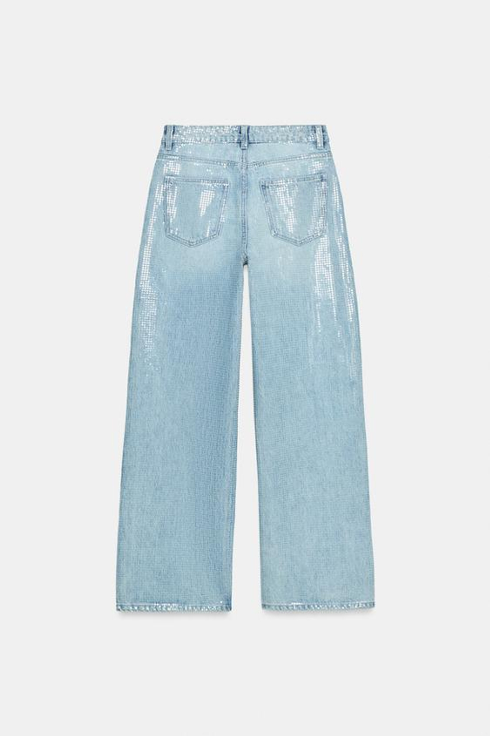 ZARA ДЖИНСЫ Z1975 STRAIGHT С ПАЙЕТКАМИ И СРЕДНЕЙ ПОСАДКОЙ, ВЫЦВЕТШИЙ СИНИЙ