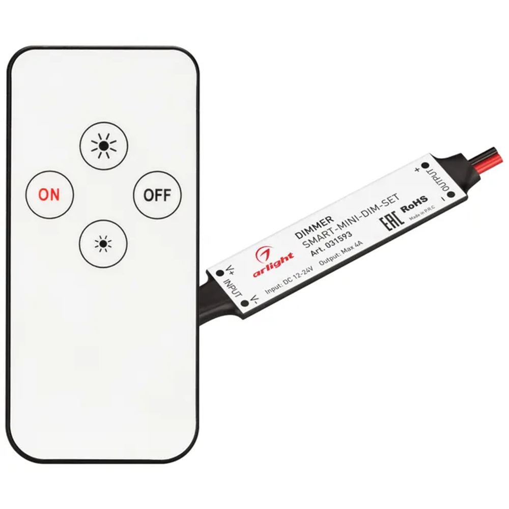 Диммер SMART-MINI-DIM-SET (12-24V, 1x4A, ПДУ 4кн, IR) (Arlight, IP20 Пластик, 5 лет) 031593