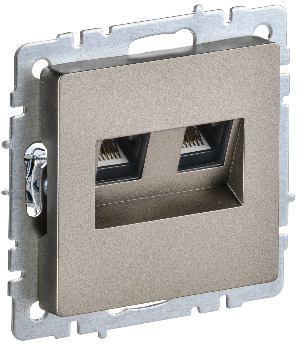 BRITE Розетка компьютерная двойная RJ45 кат.6 РК11-2-БрШ шампань IEK