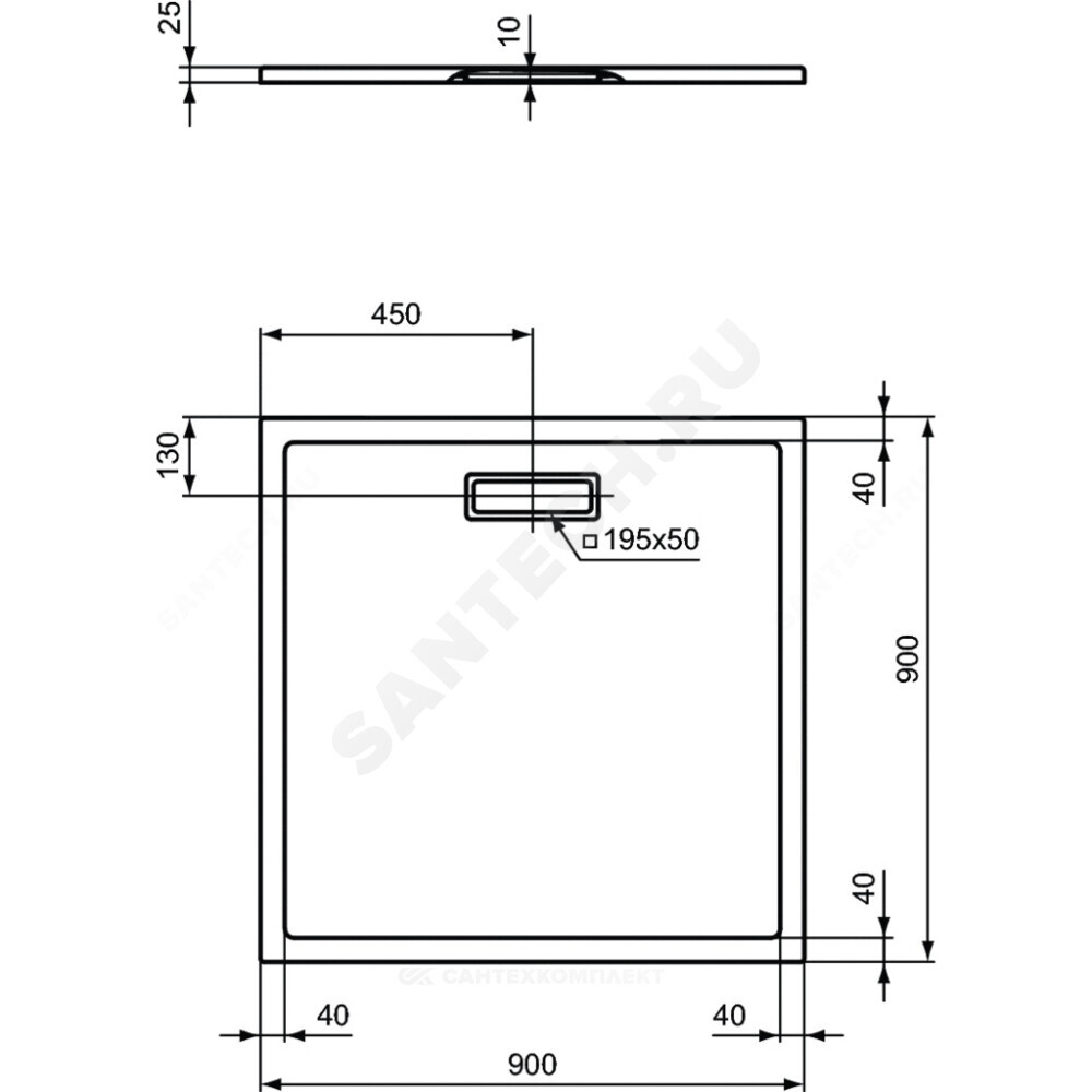 Поддон душевой акрил квадрат ULTRAFLAT NEW 900х900х25 Ideal Standard T446701