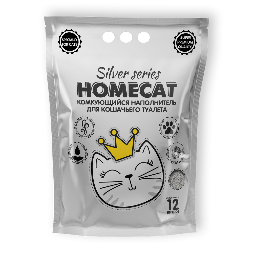 Комкующийся наполнитель HOMECAT SILVER SERIES премиум для кошачьих туалетов 3 кг Комкующийся наполнитель HOMECAT SILVER SERIES премиум для кошачьих туалетов 3 кг