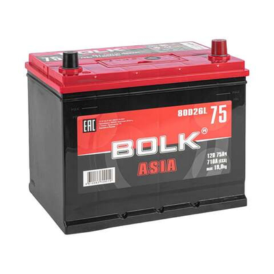 Аккумулятор BOLK ASIA 75 А/ч обратный R+ 260x175x225 D26 EN 710 А