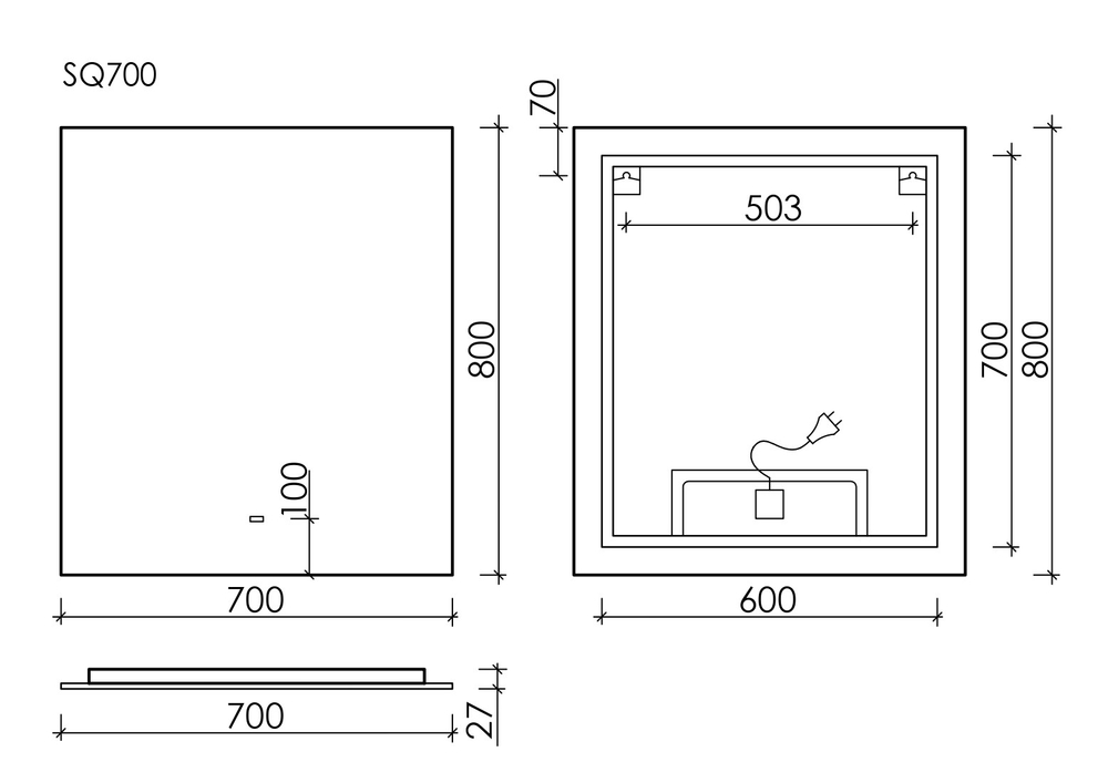 Зеркало для ванной комнаты SANCOS Поле 2.0 (Square 2.0) 700х800 led подсветка 2700K/4000K/5000K SQ2.700