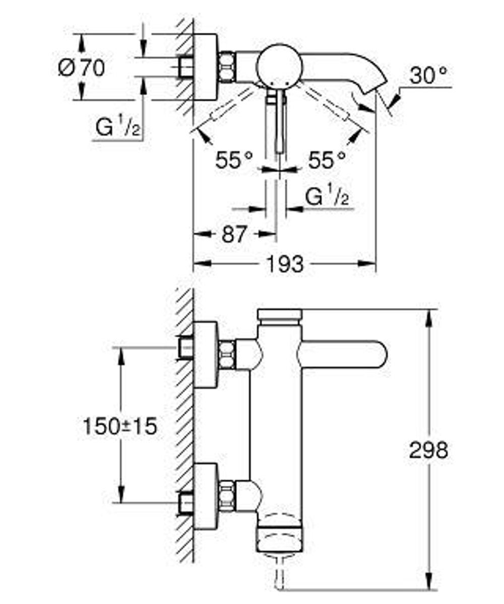 Смеситель  для ванны и душа  Grohe  Essence New 33624001 схема
