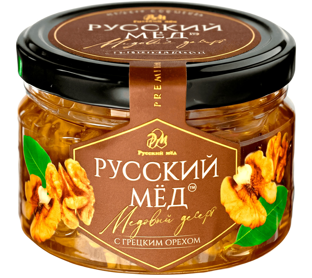 Медовый десерт с грецким орехом Русский мёд 250 мл