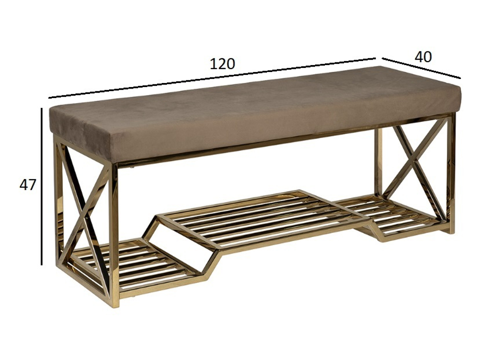 Банкетка велюровая 120x40x47см Garda Decor серо-бежевый золото
