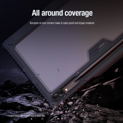 Чехол книжка синего цвета от Nillkin для планшета Samsung Galaxy Tab S9 Ultra и Tab S10 Ultra, серия Bumper Pro Case-Multi Angle Folding Style, с защитной шторкой для камеры