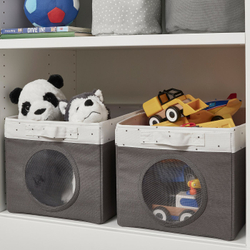 IKEA LEN  (ИКЕА ЛЕН)  -  Коробка для хранения - серая/белая в горошек 25x37x22 см