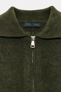 ZARA СВИТЕР ИЗ МЯГКОГО ТРИКОТАЖА НА МОЛНИИ, ТЕМНЫЙ ХАКИ