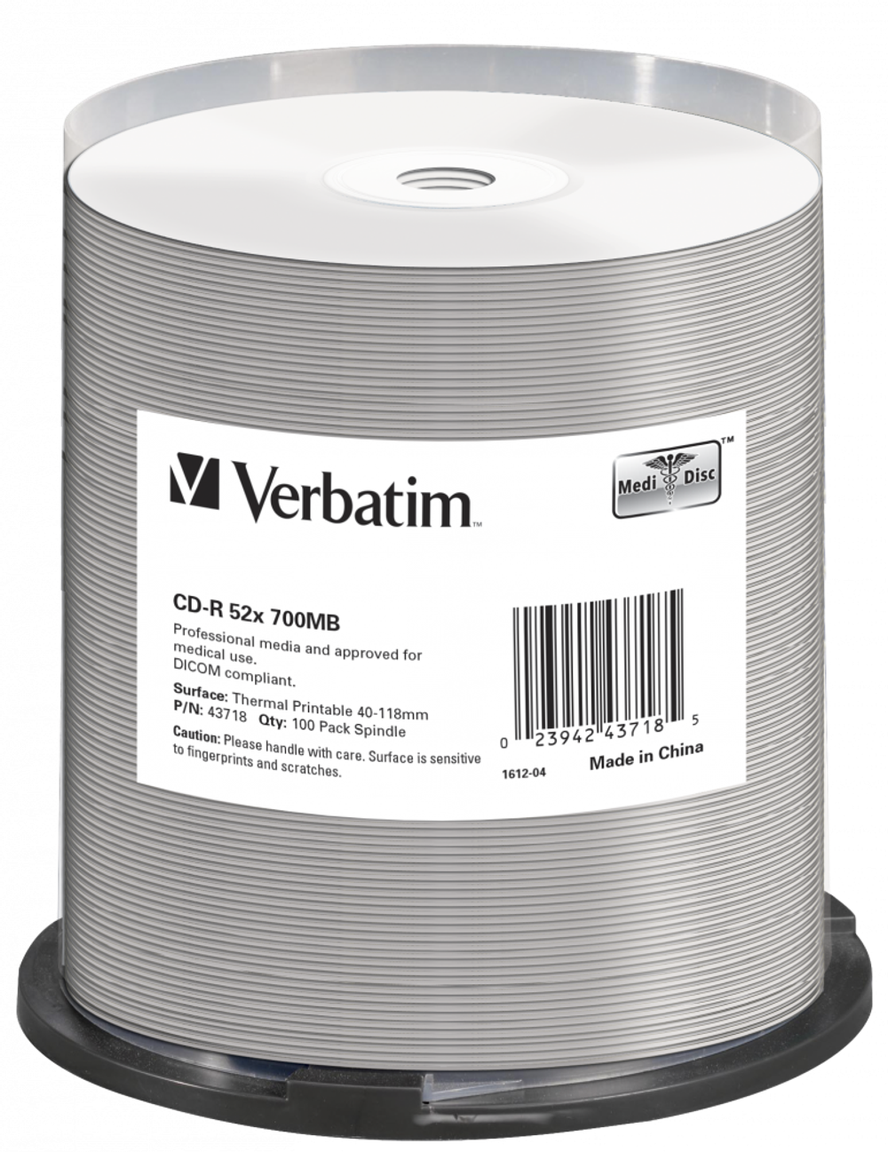 Оптический диск Verbatim CD-R 52x 700MB Medi Disc Wide Thermal Printable no ID, Cake Box, 100 шт.