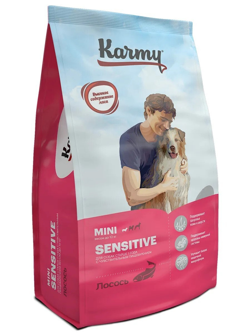 Сухой корм Karmy Mini Sensitive для собак мелких пород с чувствительным пищеварением, лосось, 10 кг