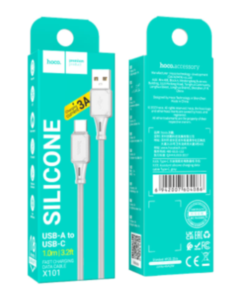 Кабель HOCO X101 USB-Type-C 3A 1м Silicone Grey