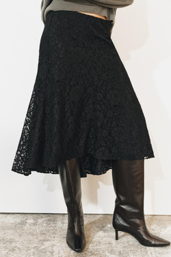 ZARA КРУЖЕВНАЯ ЮБКА МИДИ — ZW COLLECTION, ЧЕРНЫЙ