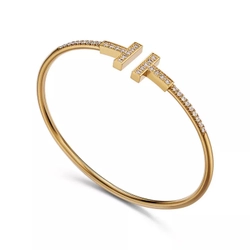 Браслет из жёлтого золота с бриллиантами, Tiffany 💠 T Wire Collection Pave
