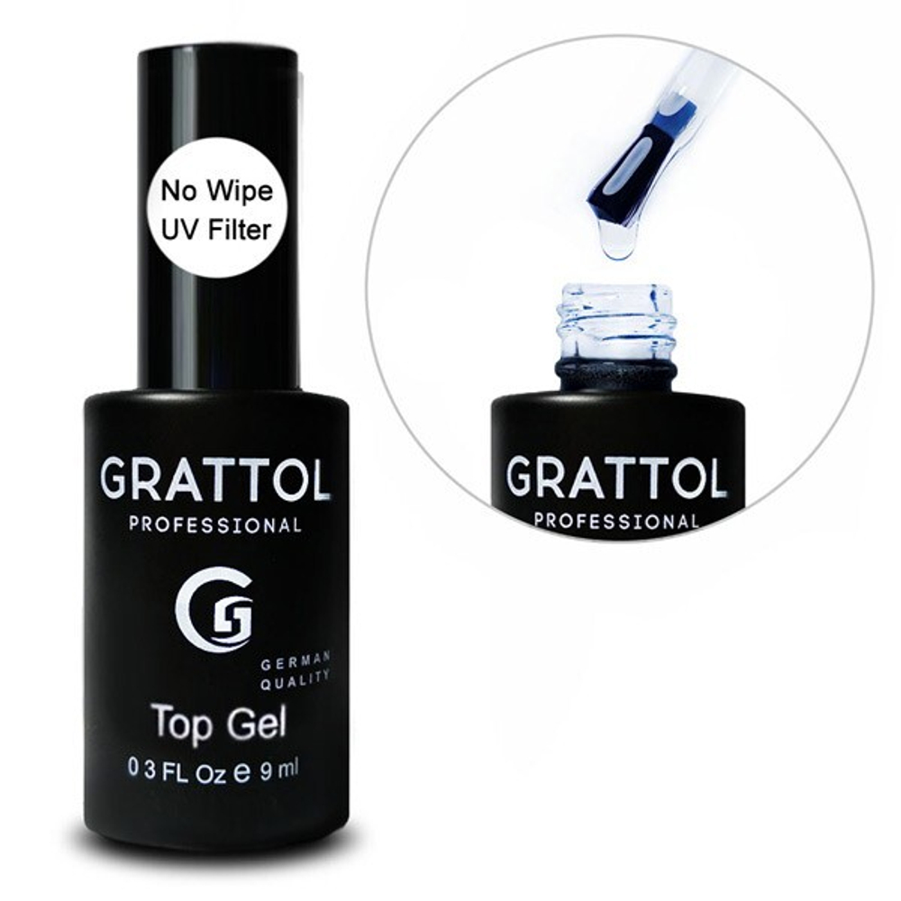 GRATTOL No Wipe Top Gel Топ для гель-лака без липкого слоя, 9 мл